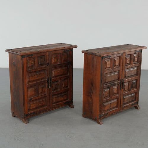 Pair of 19th-Century Spanish Catalan Baroque Carved Walnut Cabinets