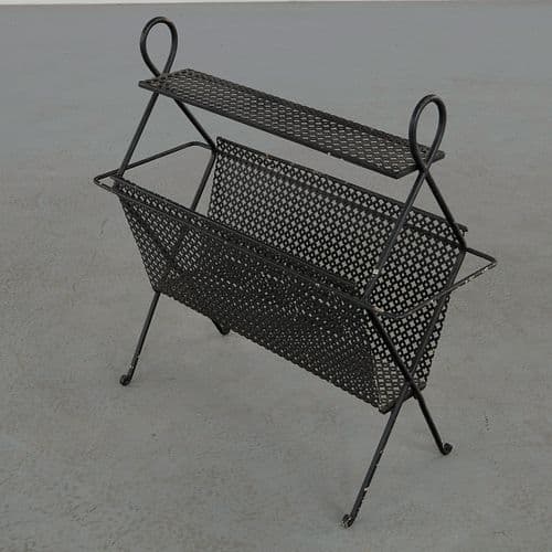Mathieu Mategot, Perforated Black Metal Magazine Rack, 1950s