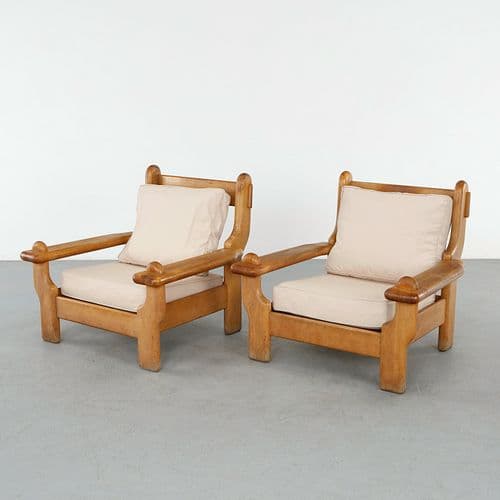Pair of Solid Wood Chairs, France by Maison Regain, sold at Circa