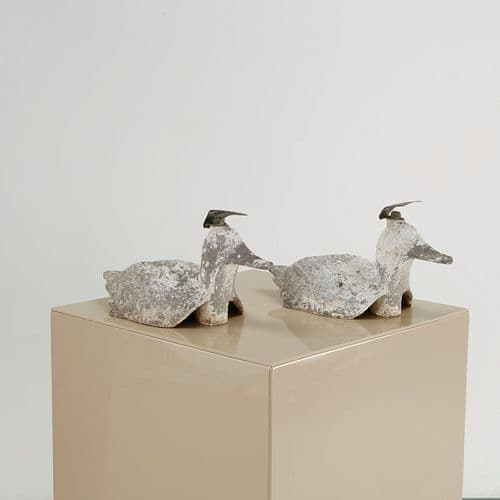 Pair of Concrete Duck Sprinkler Heads, 1960s