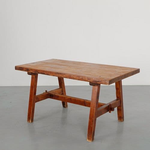 Solid Brutalist Wood Table, 1950s