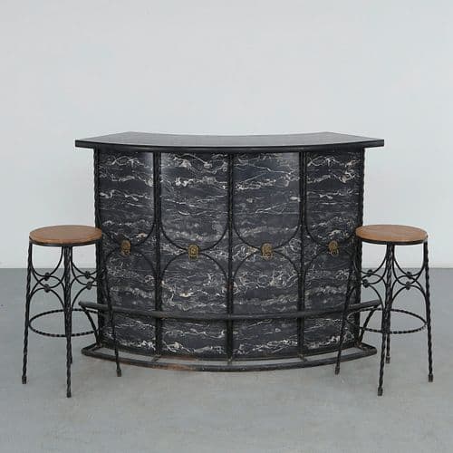 Hollywood Regency Curved Bar with Matching Stools, 1970s