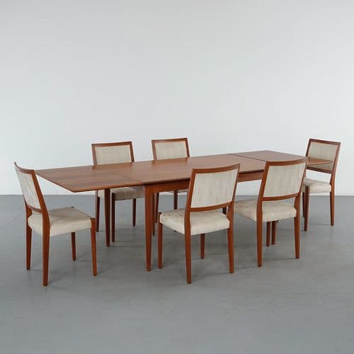 Johannes Andersen for Uldum Mobelfabrik, Extendable Teak Dining Table with Six Svegards Dining Chairs, Denmark, 1960s