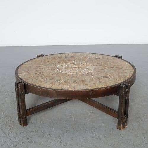 Roger Capron, Ceramic Round Coffee Table, Stamped, 1960s