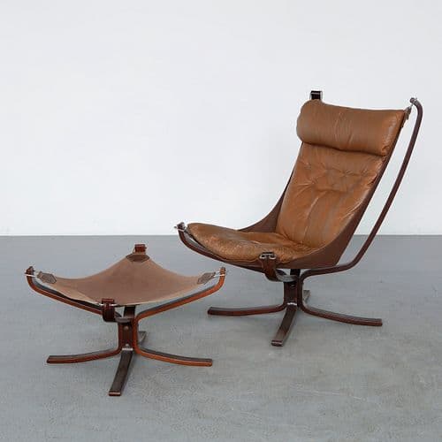 Sigurd Resell for Vatne Mobler, Falcon Chair with Matching Ottoman, 1970s