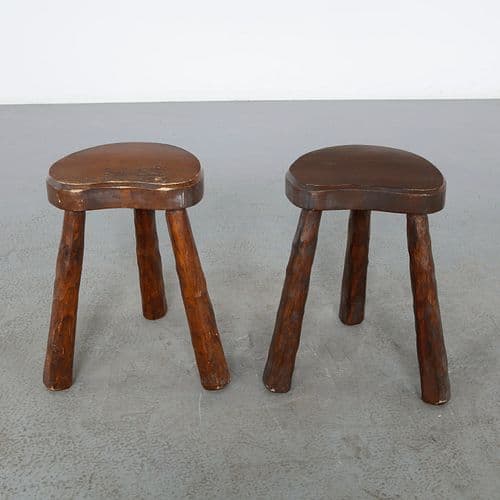 Pair of Rustic Tripod Stools, France, 1960s