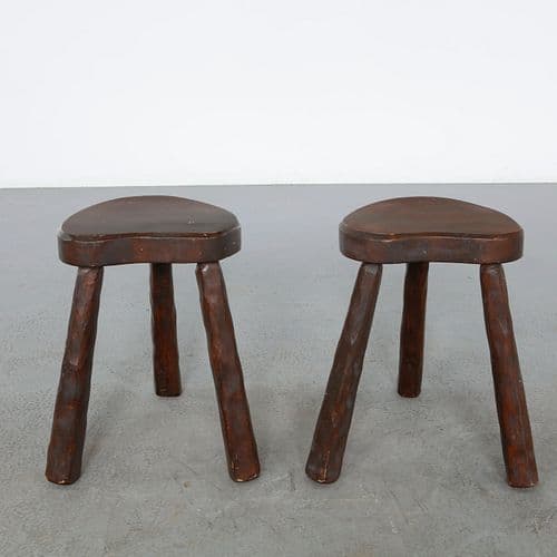 Pair of Rustic Tripod Stools, France, 1960s