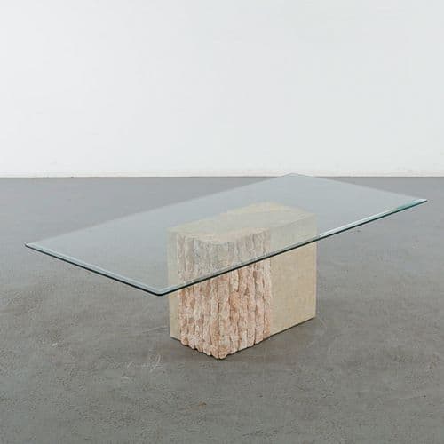 Rectangular Glass Coffee Table with Travertine Base