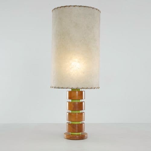 Stacked Turned Wood Table Lamp, Italy, 1970s