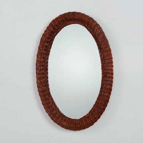 Woven Wicker Oval Mirror, Mid-Century