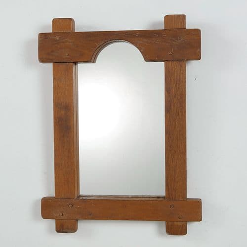 Rustic Oak Mirror, Arched Crest, Brutalist Style