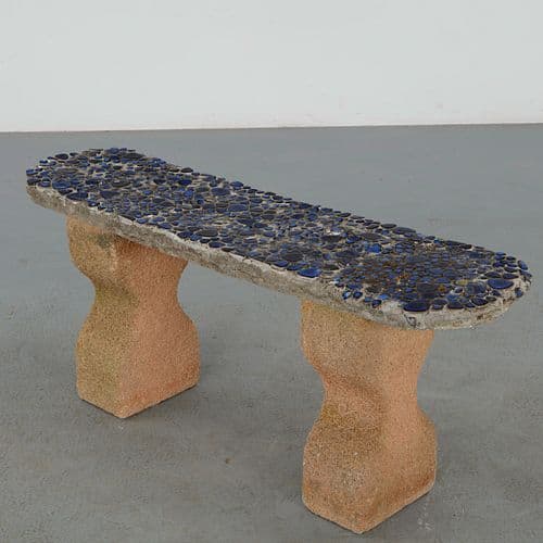 Blue Glass and Stone Bench, 1950s