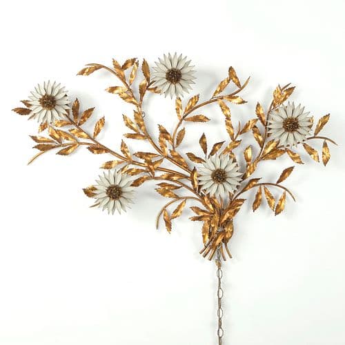 Vintage Italian Gilt Floral Wall Sconce, Hollywood Regency