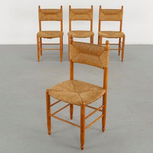 Set of Four Rope and Wood Chairs in the style of Charlotte Perriand, 1960s