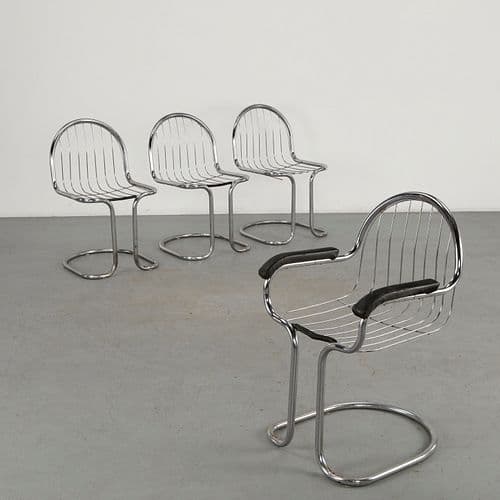 Willy Rizzo, Set of Four Chrome Wire Chairs, 1970s