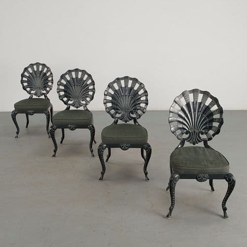 Brown Jordan, Set of Four Venetian Grotto Aluminum Shell Chairs, 1970s