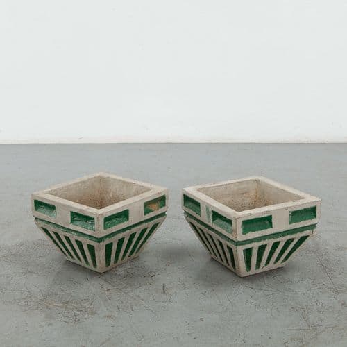 Pair of Art Deco Geometric Concrete Planters, 1930s