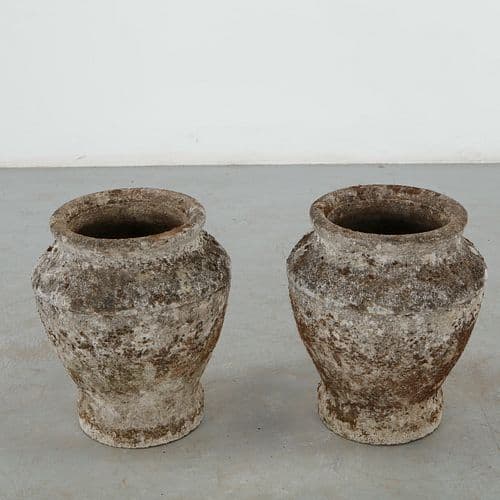 Pair of Large Weathered Stone Garden Planters, 1960s