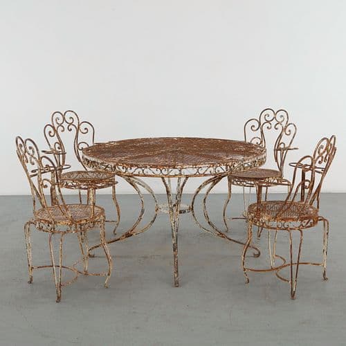 Wrought Iron Outdoor Dining Set in the style of Mathieu Matégot, 1960s