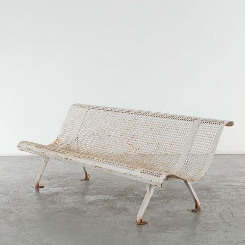 Rene Malaval, White Perforated Metal Bench, 1950s