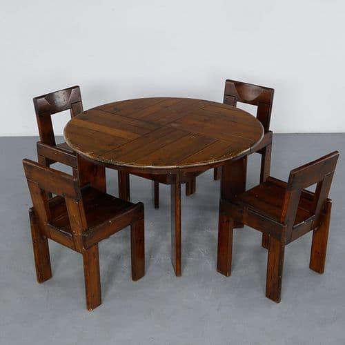 Silvio Coppola, Dark Wood Dining Table with Four Chairs, 1970s