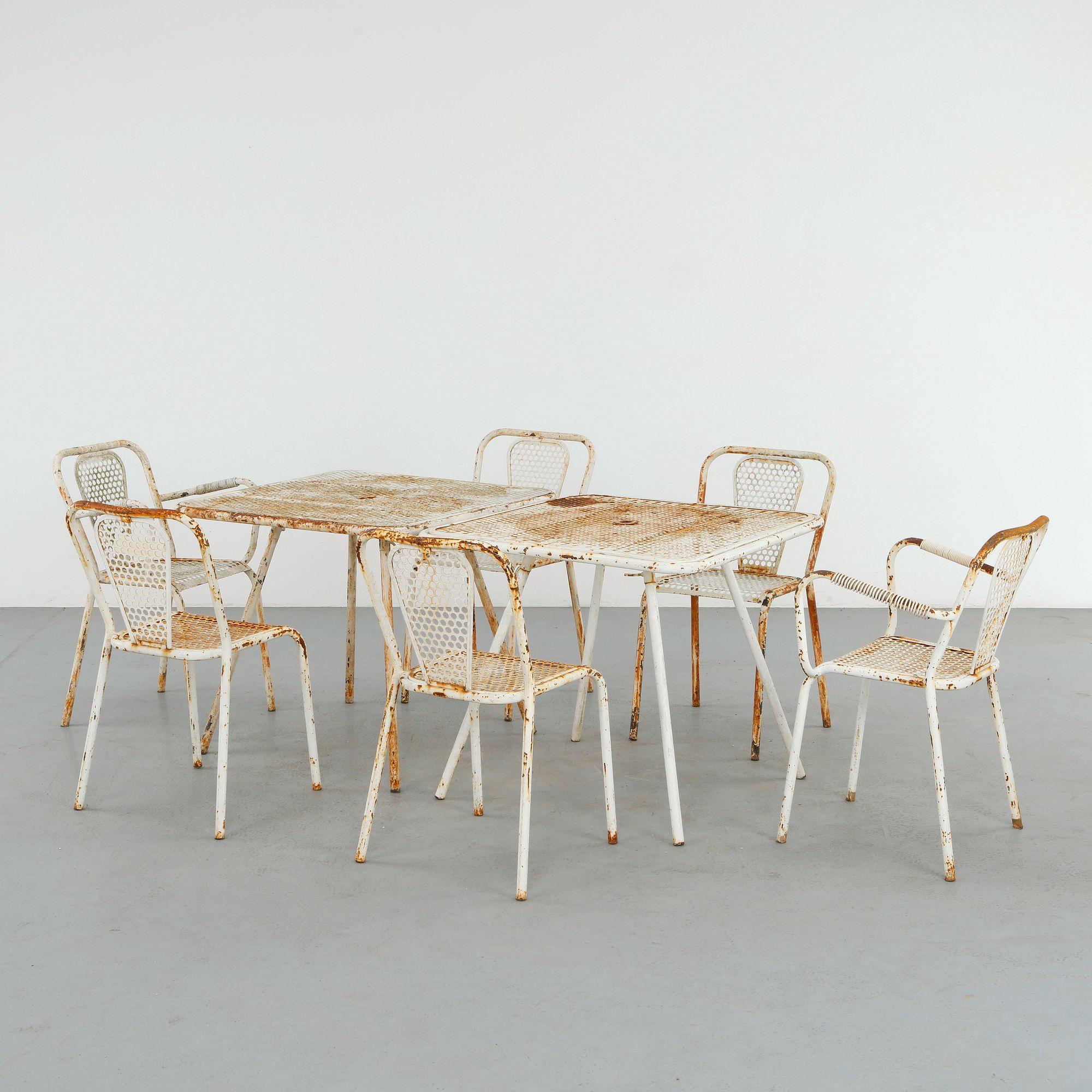 Rene Malaval, Outdoor Perforated Metal Dining Set, 1950s