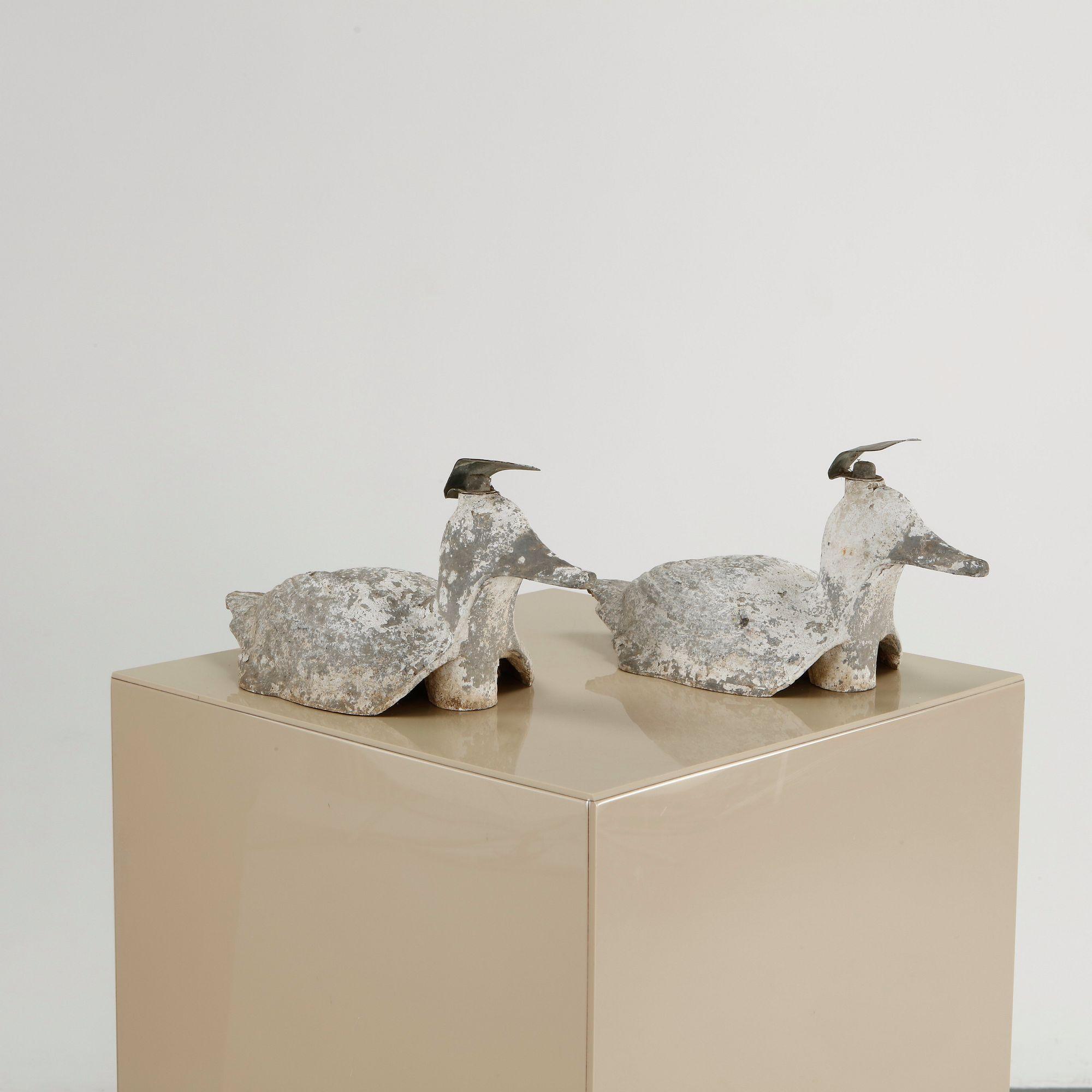 Pair of Concrete Duck Sprinkler Heads, 1960s