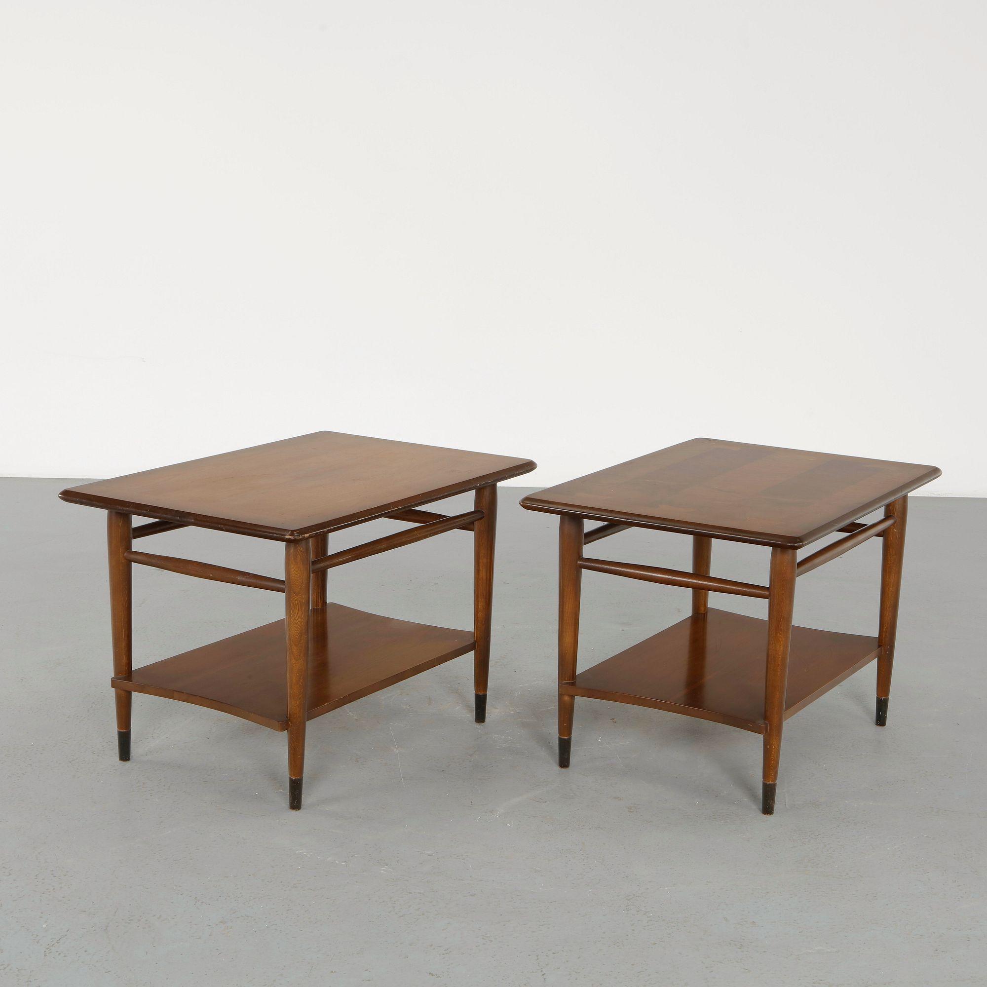 Andre Bus, Pair of Lane Acclaim Series Walnut End Tables, 1960s