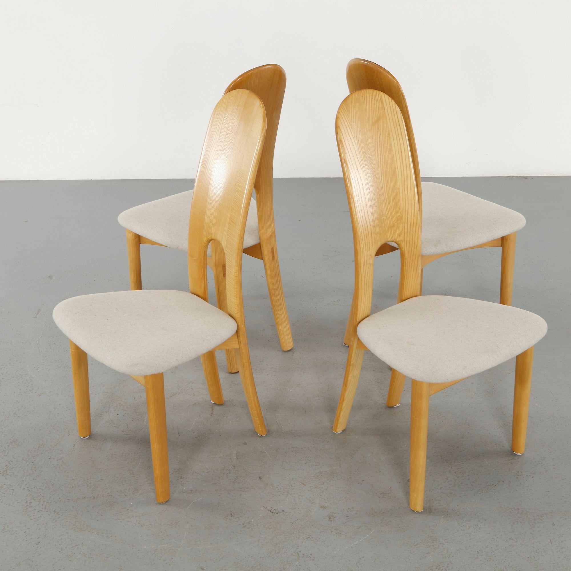 Niels Koefoed, Set of Four Wood and Fabric Chairs, 1960s