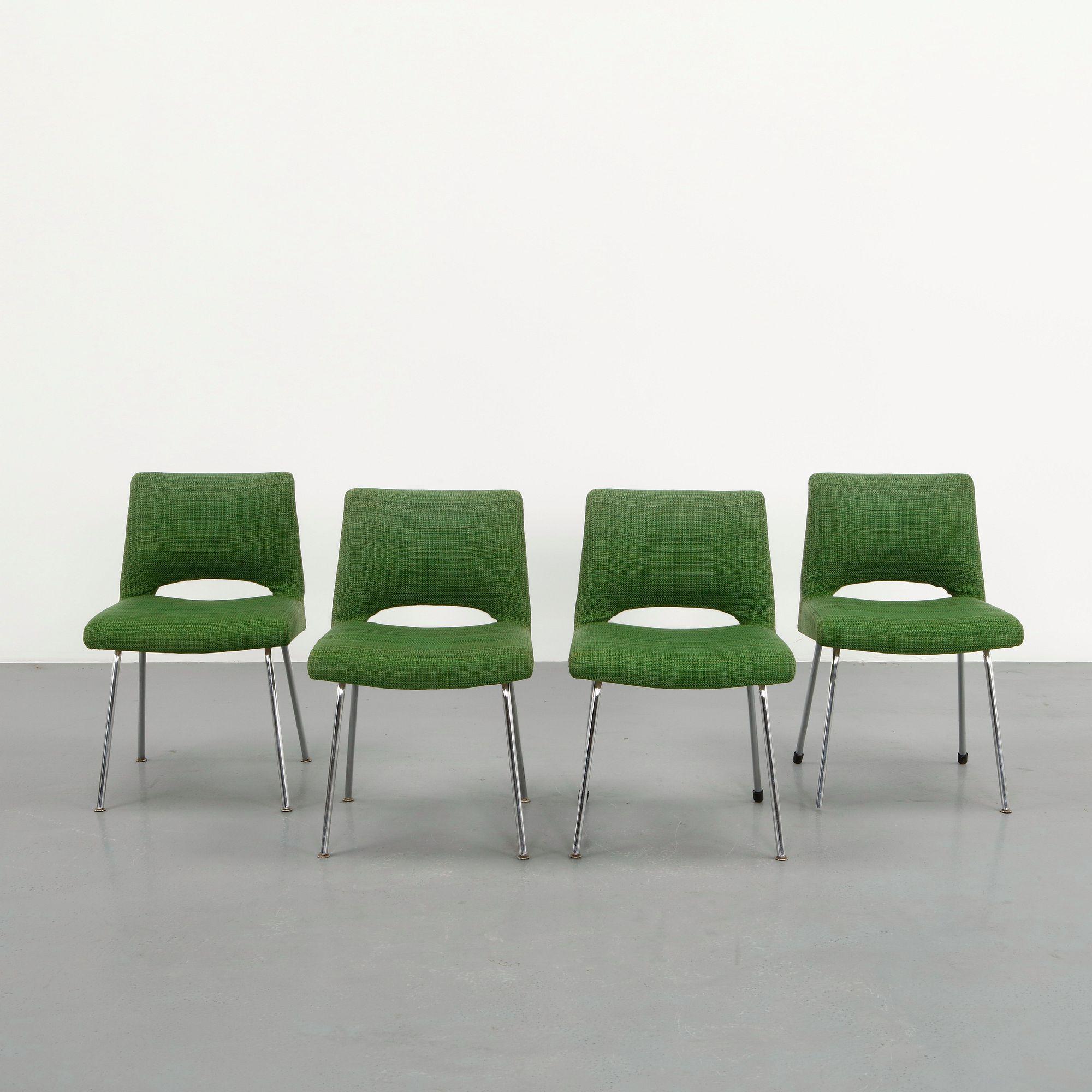 Georges Frydman, Set of 4 Green Fabric Chairs, 1970s
