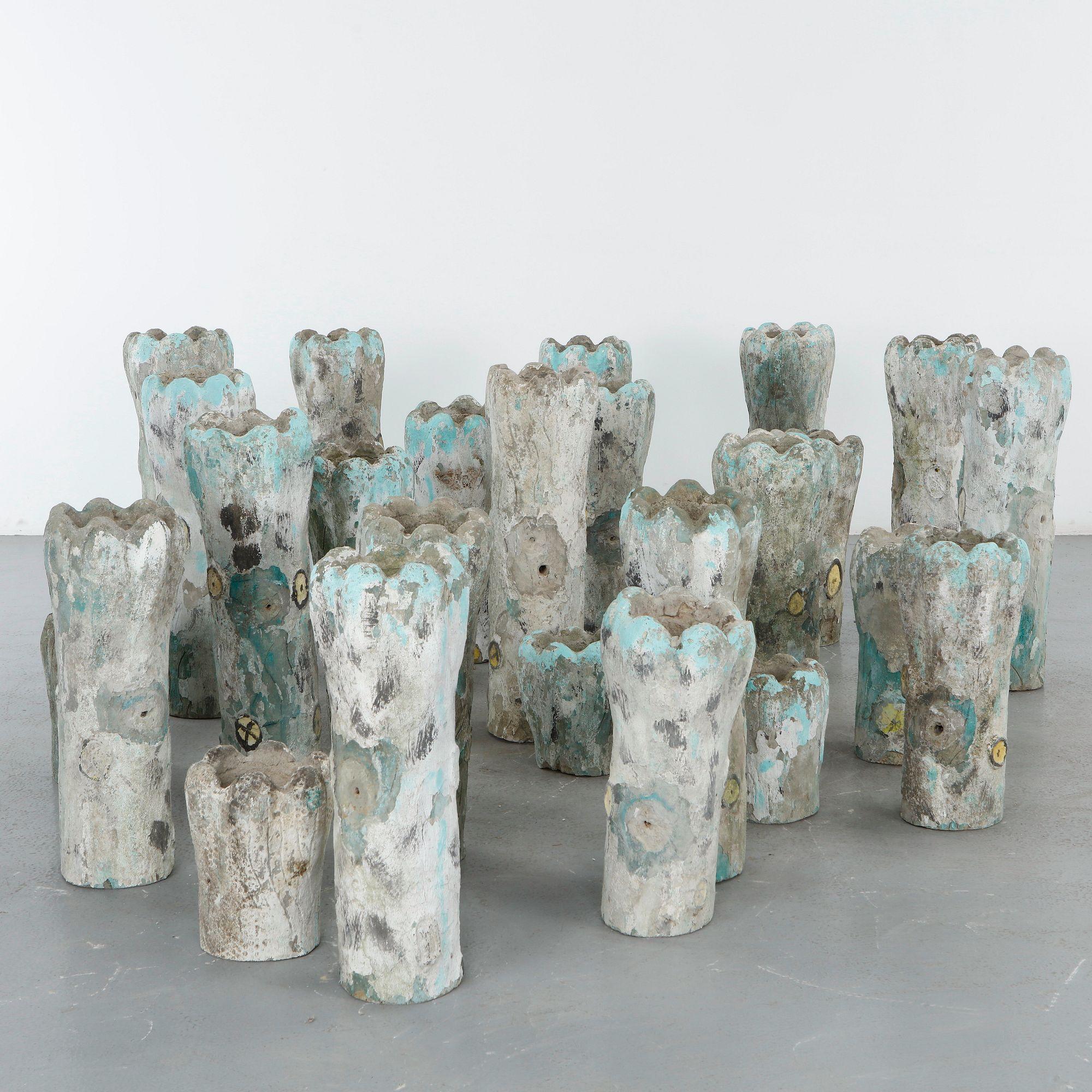 Extensive Set of 22 Faux Bois Tree Trunk Planters, 1960s