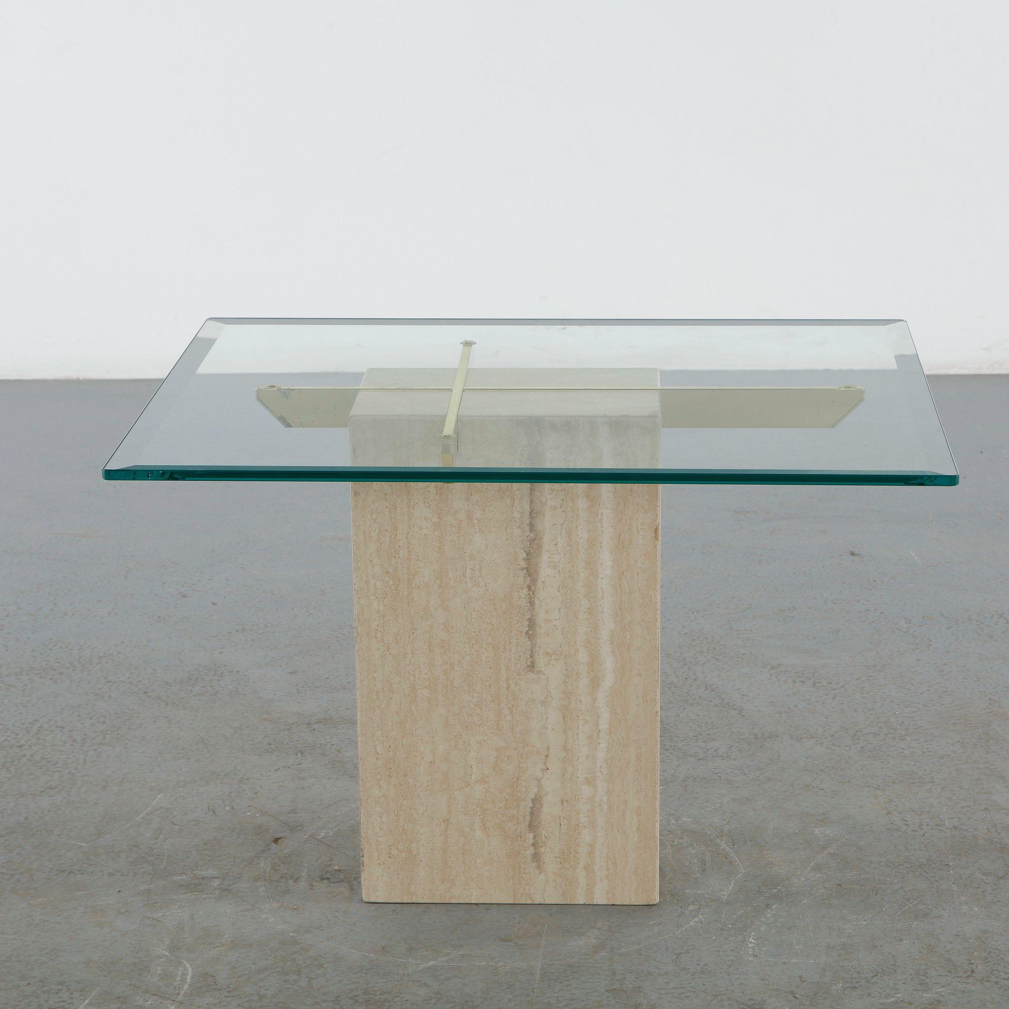 Artedi, Travertine and Glass and Brass Coffee Table, 1970s