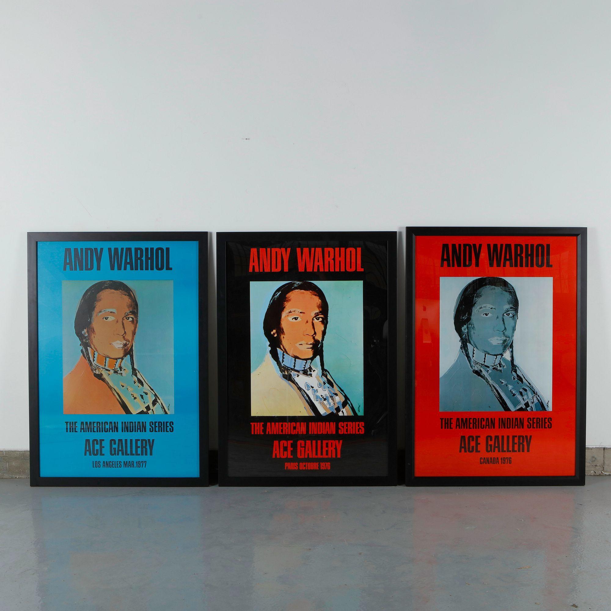 Andy Warhol, The American Indian Series, Set of Three Exhibition Posters for Ace Gallery, 1976