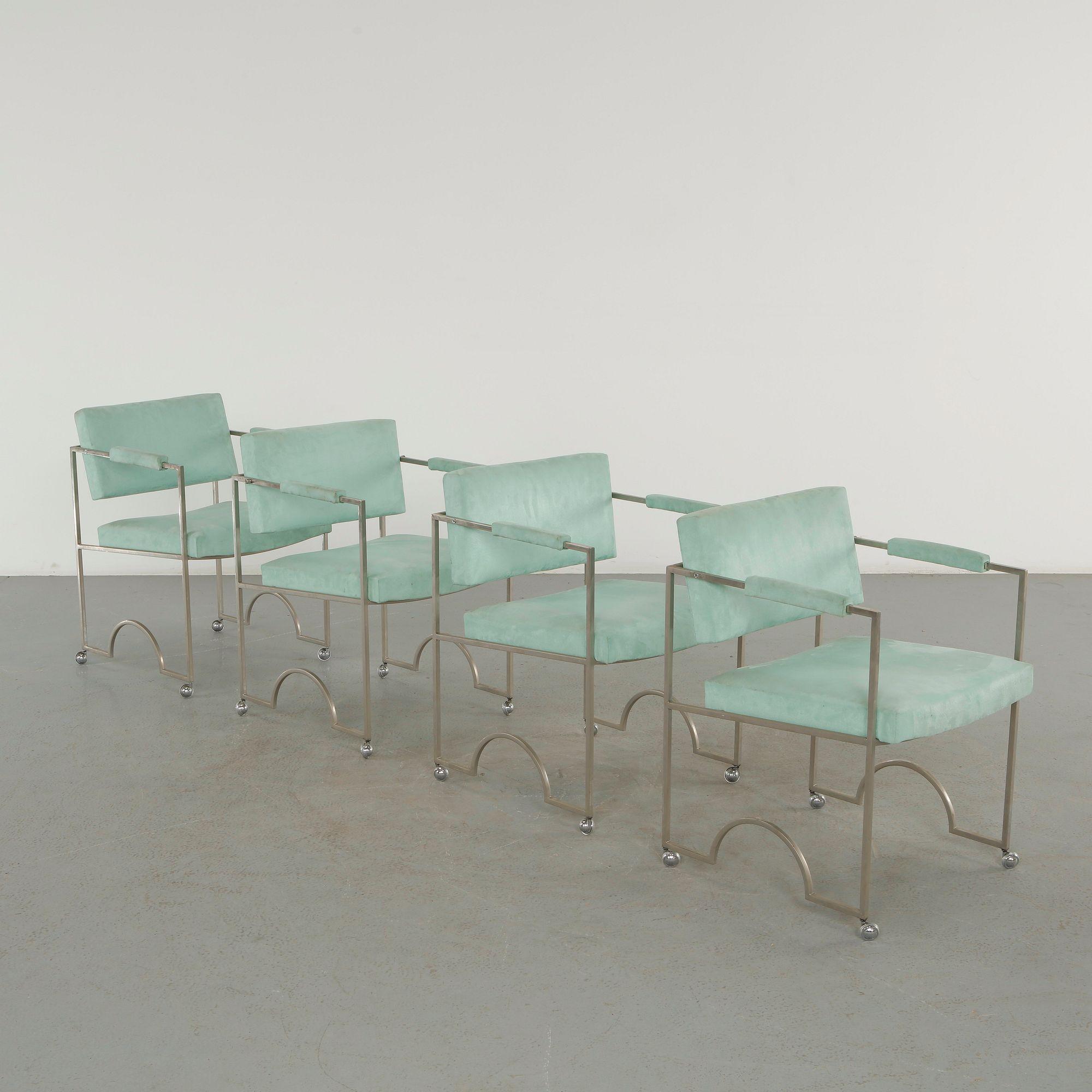 Charles Hollis, Set of Four Green Velvet Chairs, 1960s