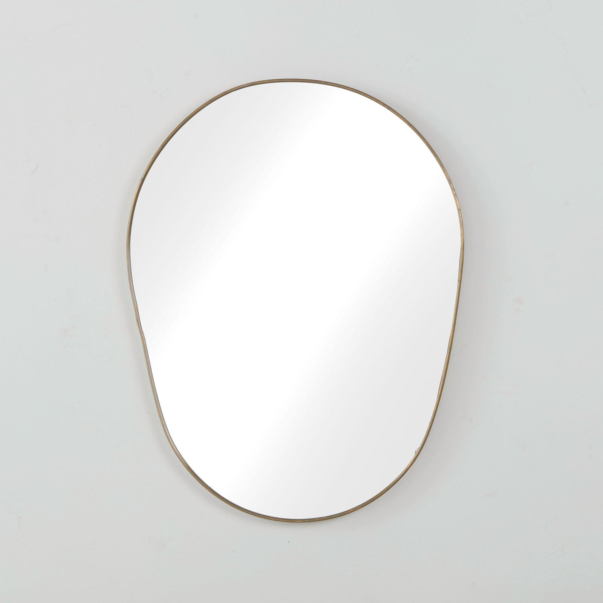 Italian Brass Mirror, Organic Egg Form, 1950s