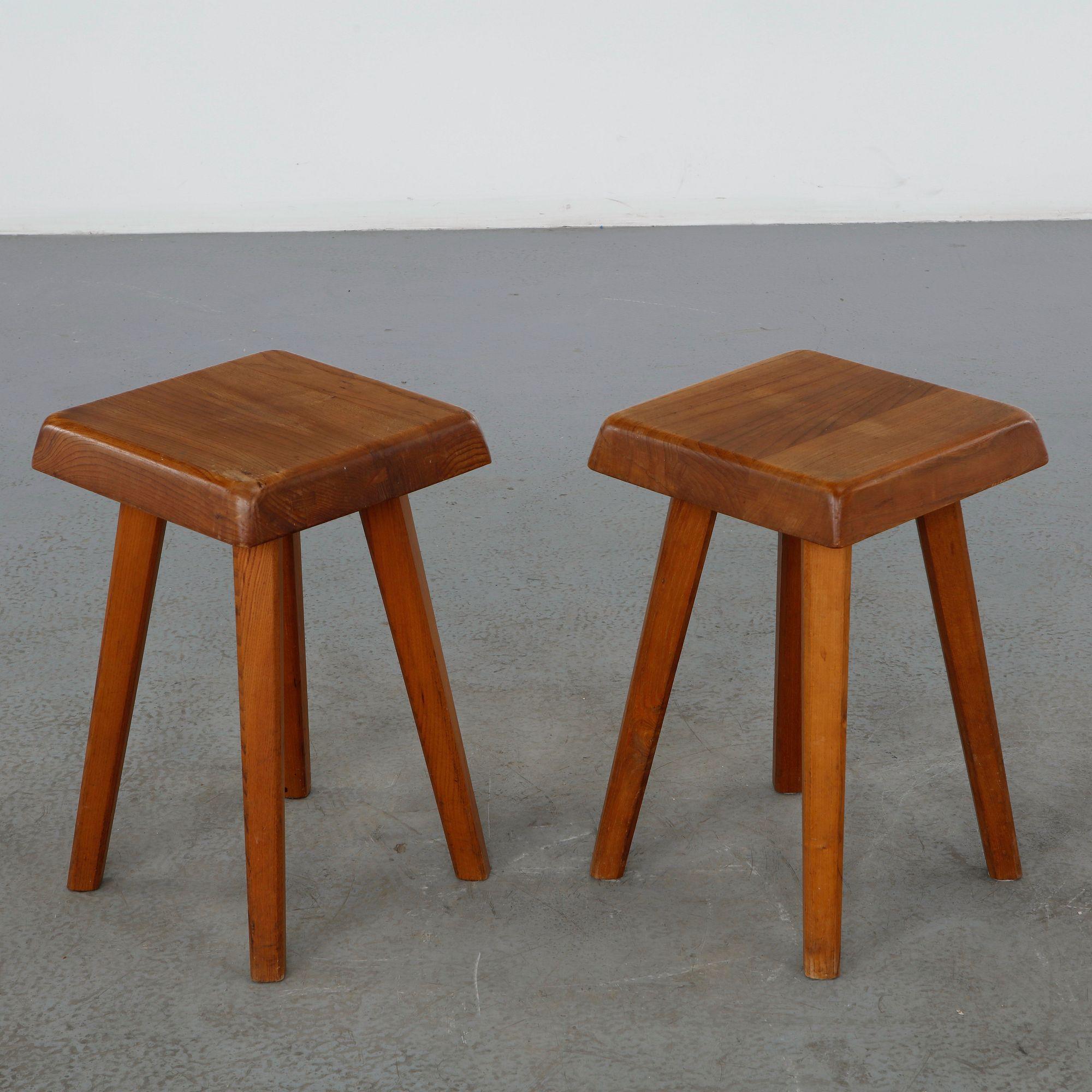 Pierre Chapo, Pair of S01 Stools, 1960s