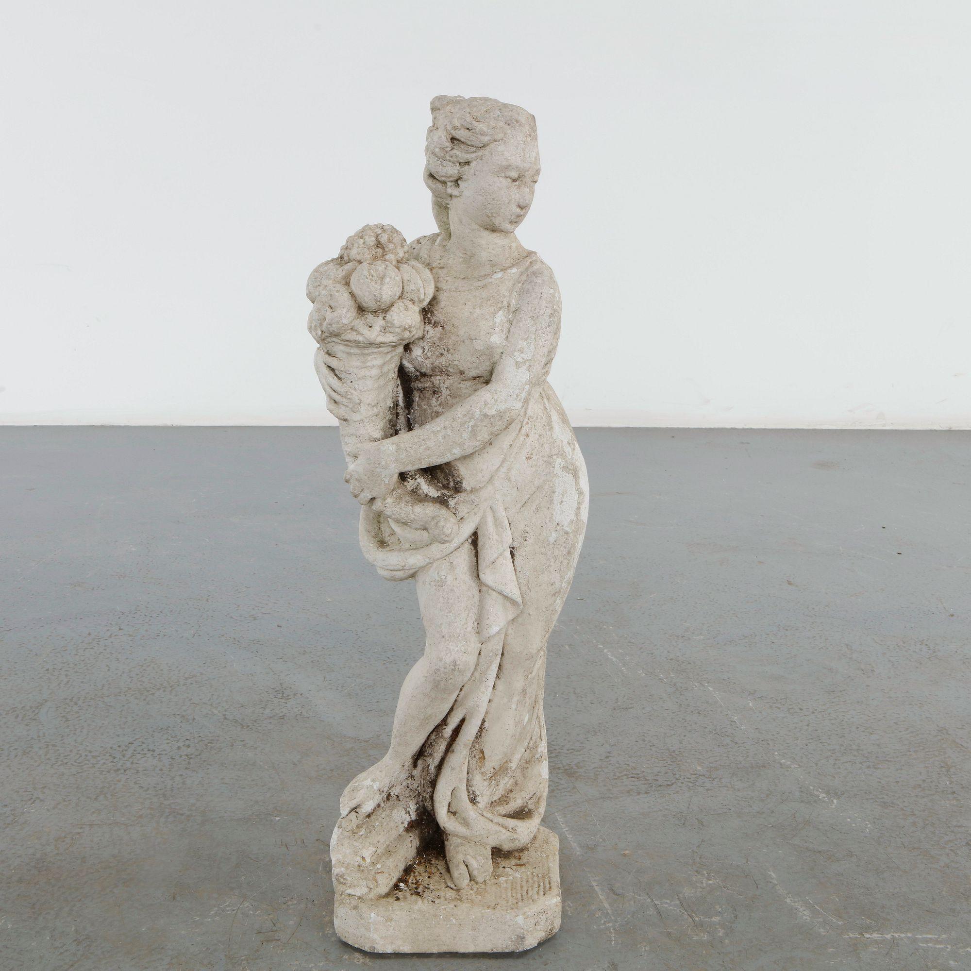 Classical Garden Statue of a Maiden with Cornucopia, 20th Century