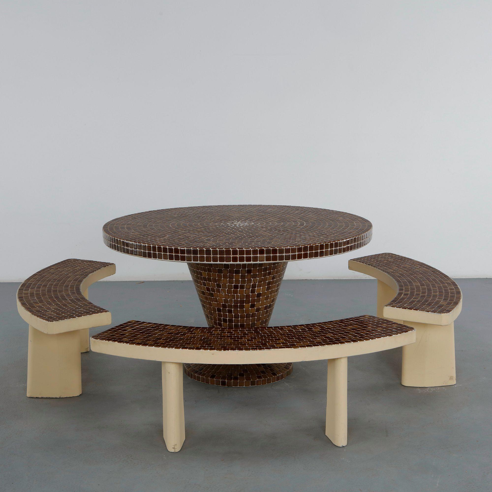 Brown Mosaic Outdoor Dining Set, 1960s