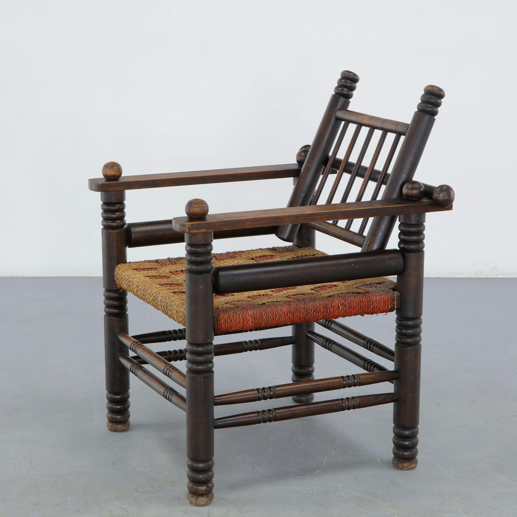 Charles Dudouyt, Oak and Woven Lounge Chair, 1940s