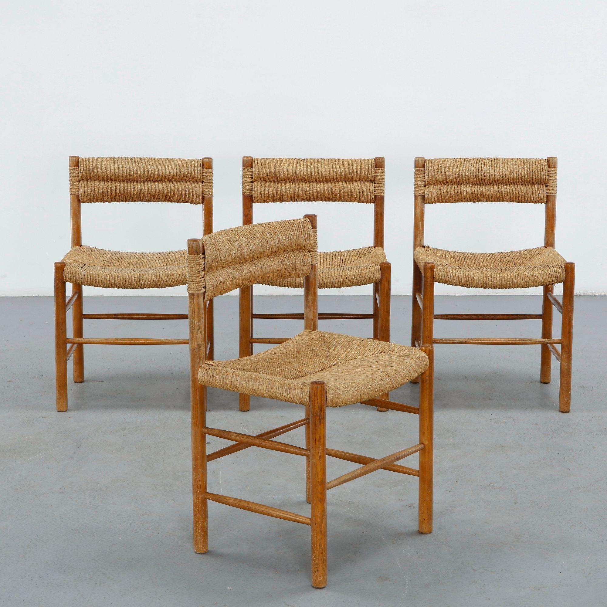 Charlotte Perriand, Set of Four Dordogne Dining Chairs, 1950s