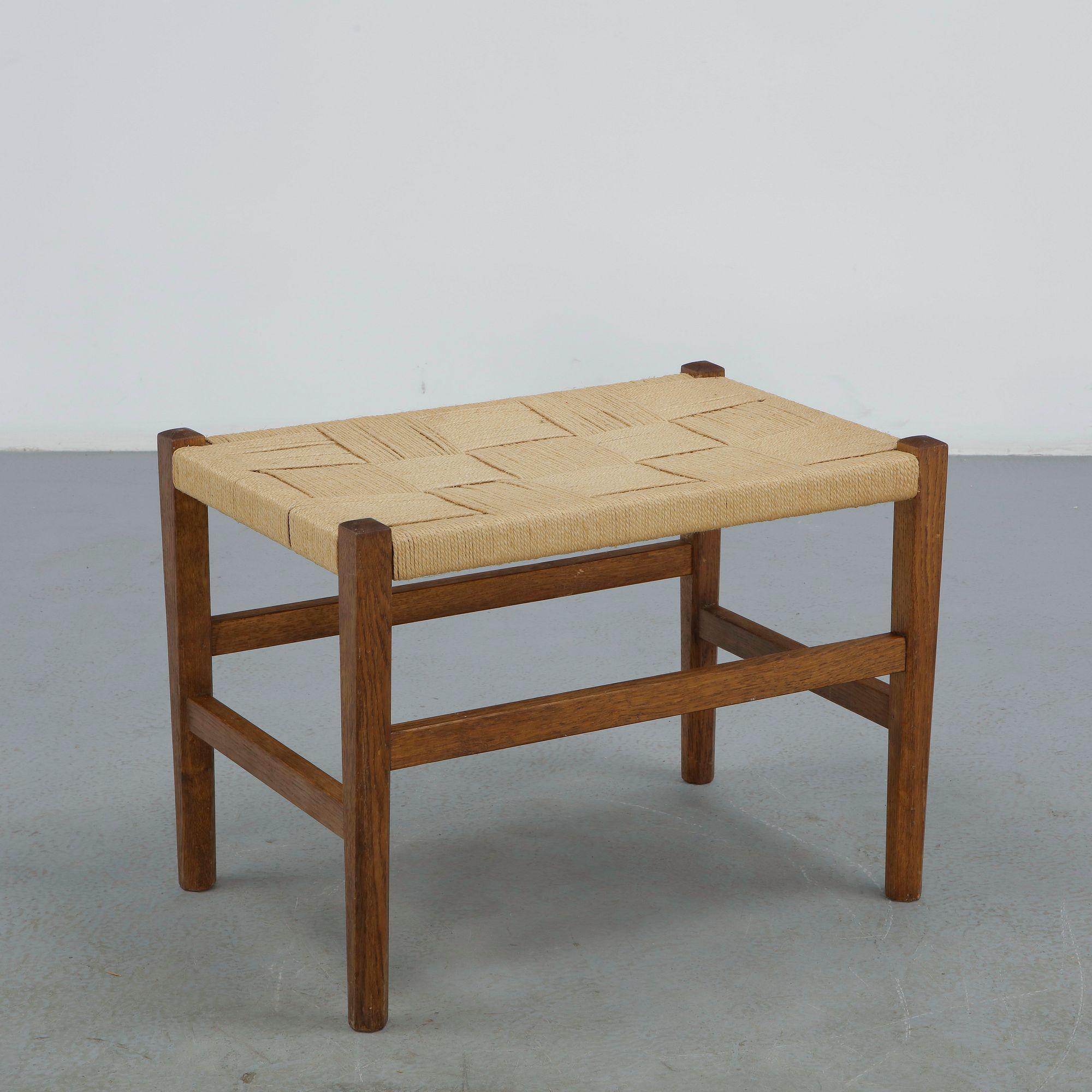 Wood and Rope Stool attributed to Audoux Minet, 1950s