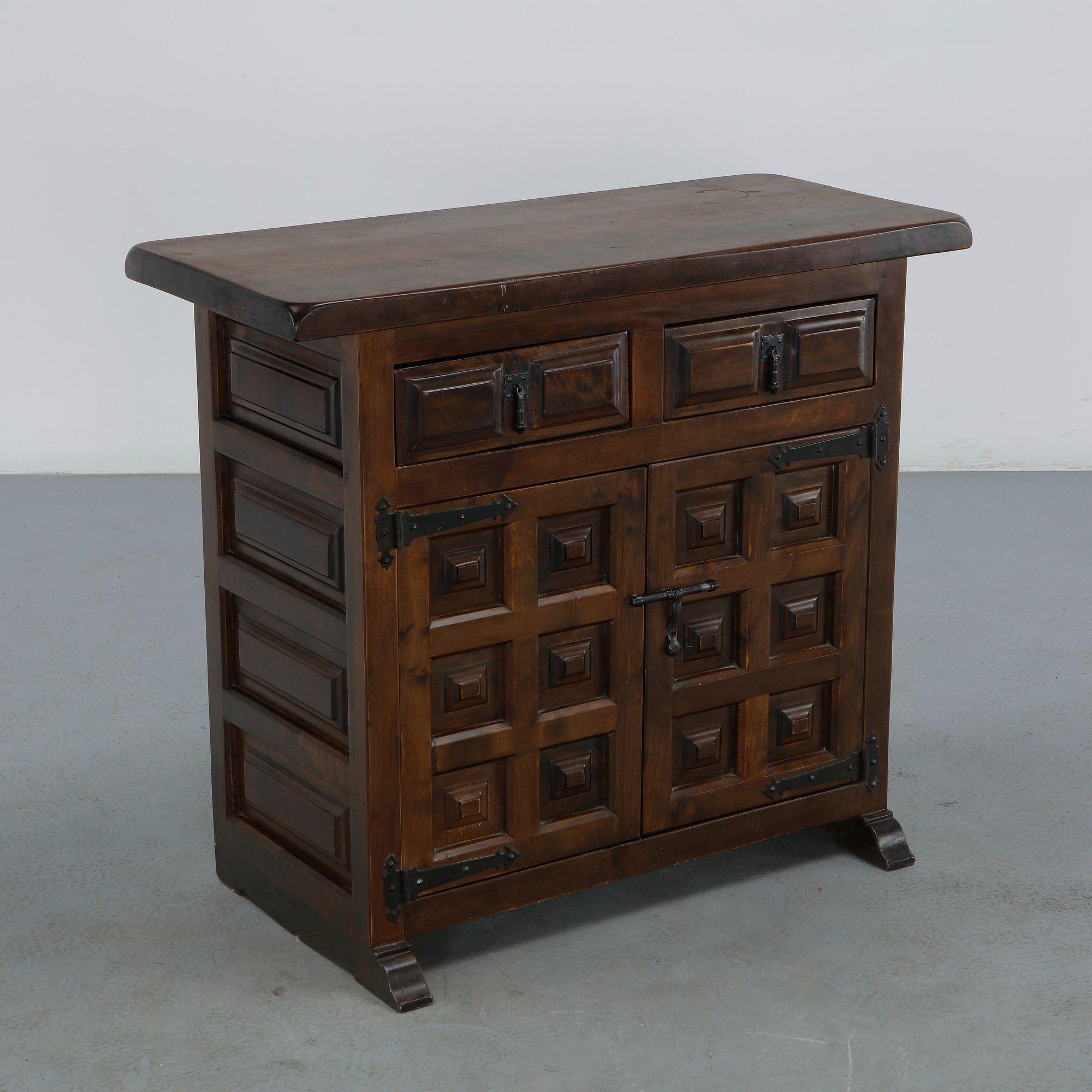 Spanish Carved Solid Wood Cabinet, 1960s
