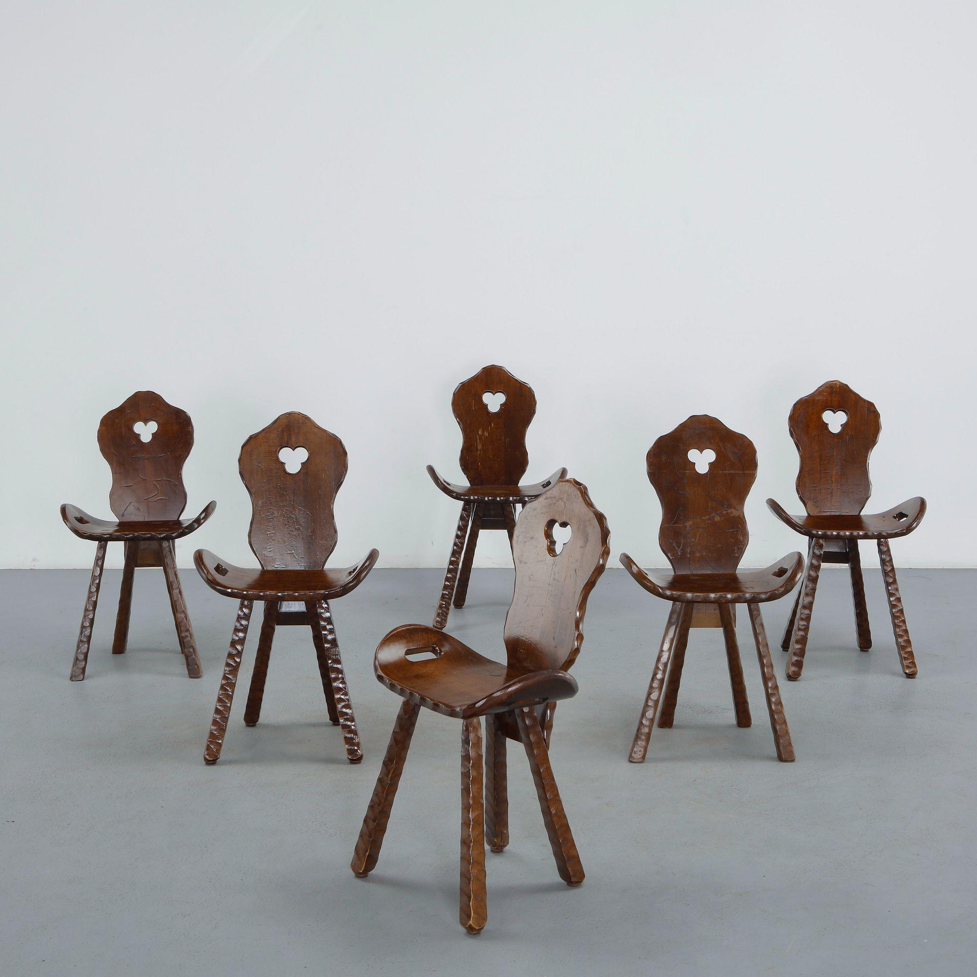 Set of Six Brutalist Spanish Chairs, 1960s