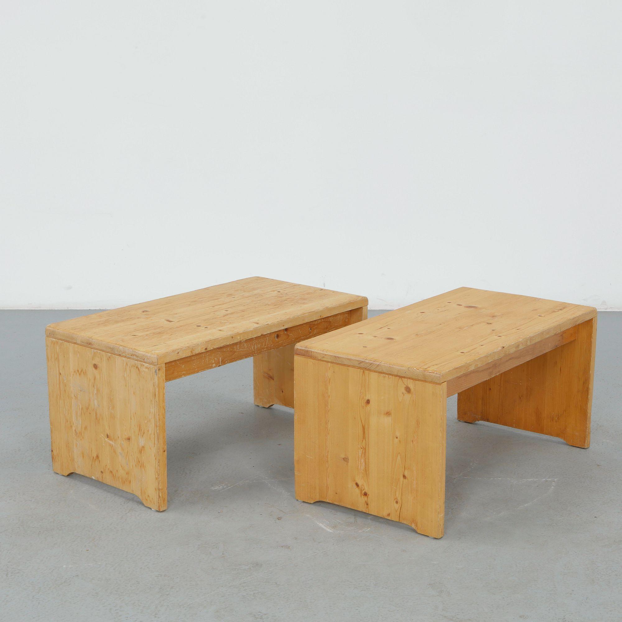 Charlotte Perriand for Les Arcs 1600, Pair of Large Pine Benches, 1960s
