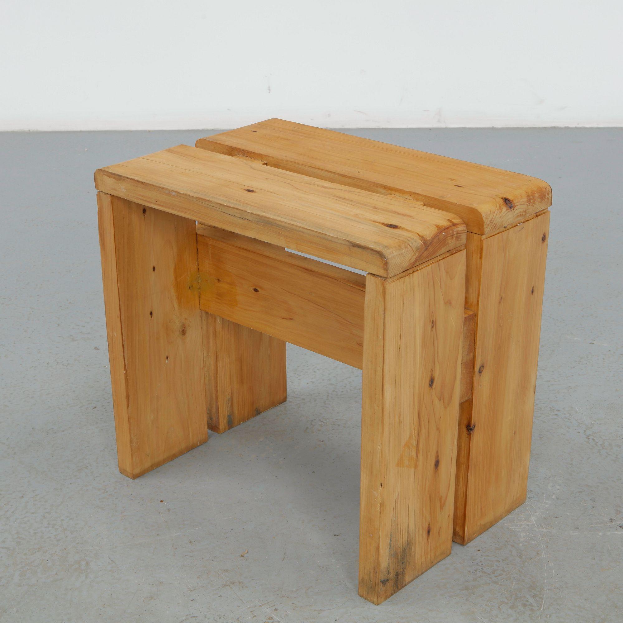 Charlotte Perriand for Les Arcs 1600, Pine Stool, 1960s