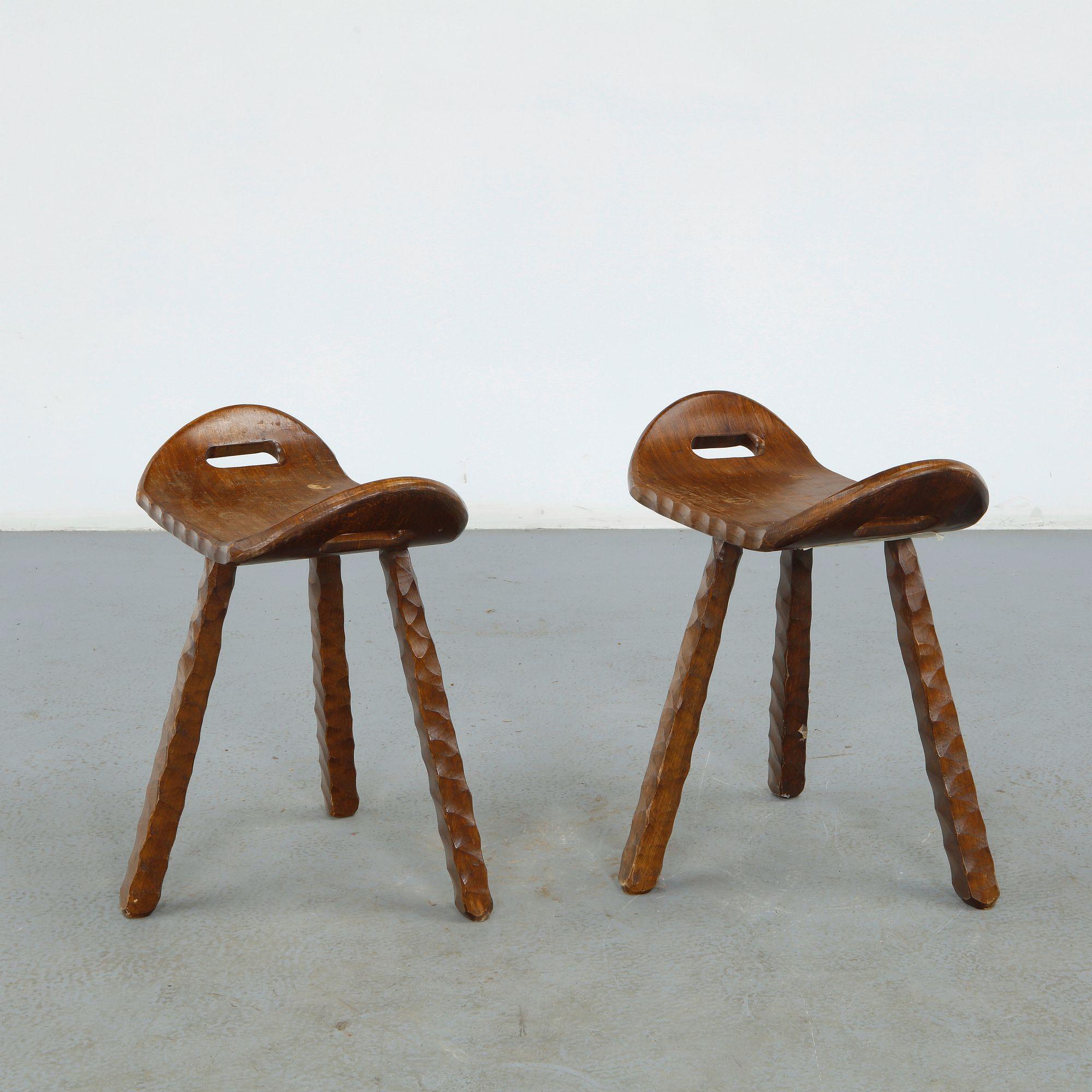 Pair of Brutalist Spanish Stools, 1960s