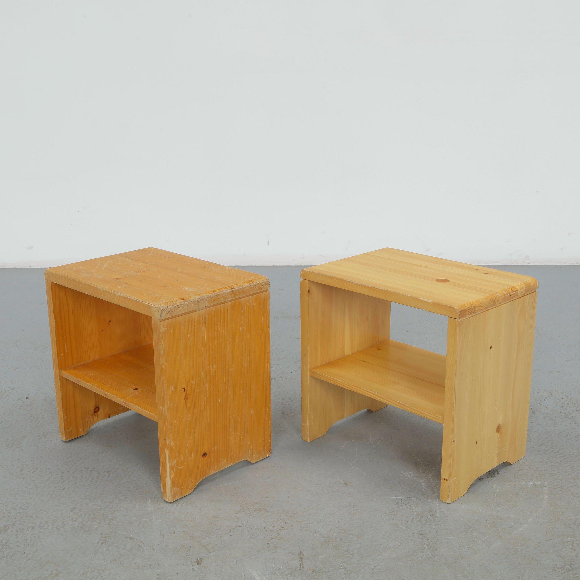 Charlotte Perriand for Les Arcs 1600, Pair of Pine Nightstand, 1960s