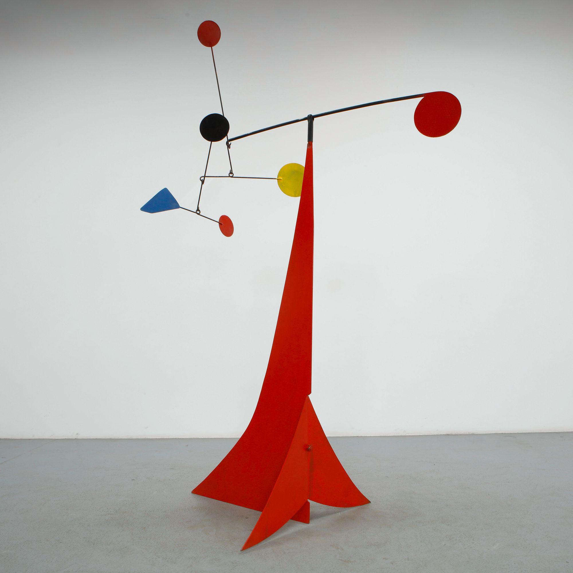 Red Abstract Metal Sculpture, Artisan-Crafted, 1980s