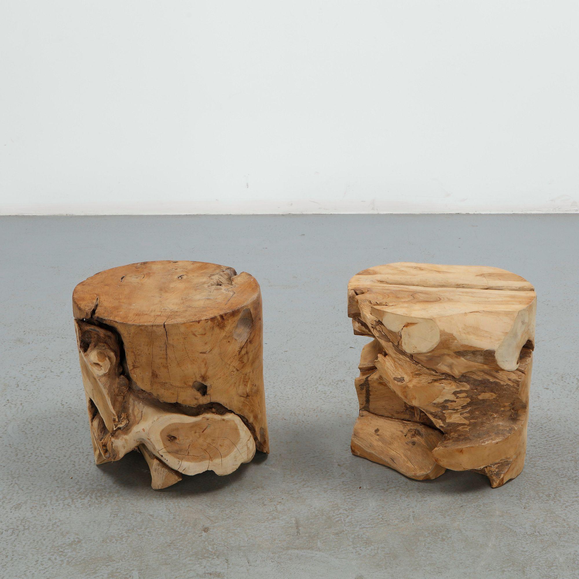 Pair of Handcraved Solid Wood Stools