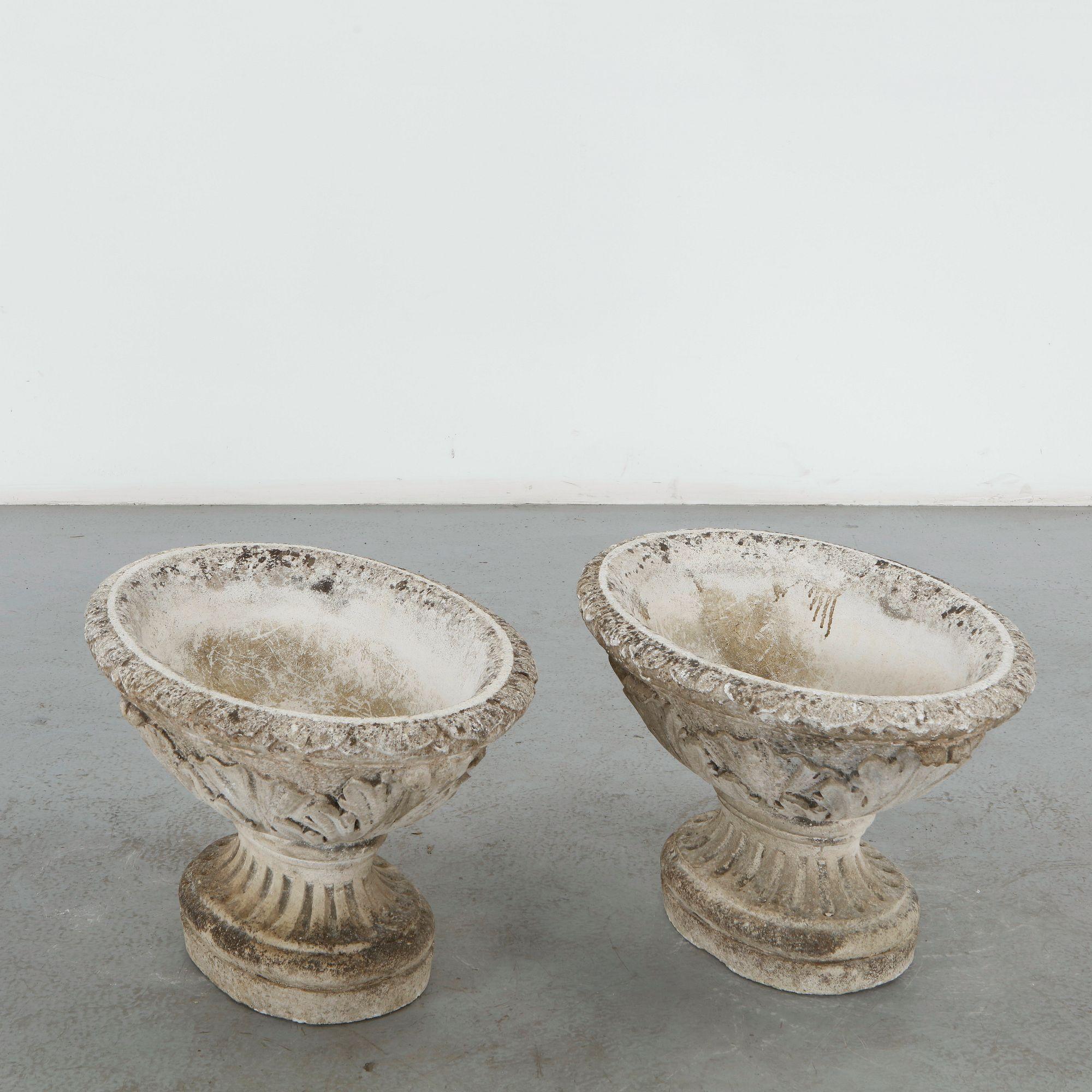 Pair of Cast Stone Garden Urns, Mid-20th Century